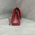 Chanel CF Jumbo Burgundy Silver Hardware Calfskin Chain Bag with 15 Series Card