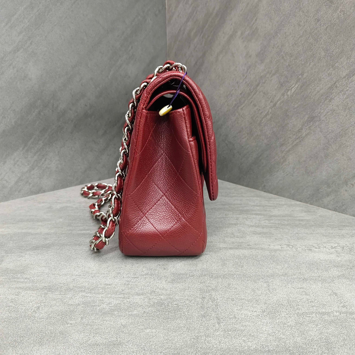 Chanel CF Jumbo Burgundy Silver Hardware Calfskin Chain Bag with 15 Series Card