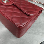 Chanel CF Jumbo Burgundy Silver Hardware Calfskin Chain Bag with 15 Series Card