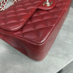 Chanel CF Jumbo Burgundy Silver Hardware Calfskin Chain Bag with 15 Series Card