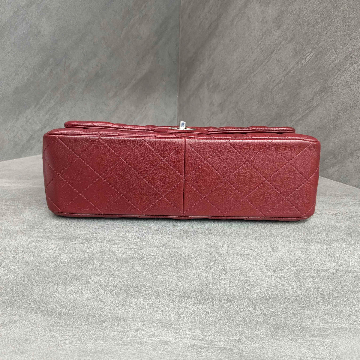 Chanel CF Jumbo Burgundy Silver Hardware Calfskin Chain Bag with 15 Series Card