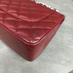 Chanel CF Jumbo Burgundy Silver Hardware Calfskin Chain Bag with 15 Series Card