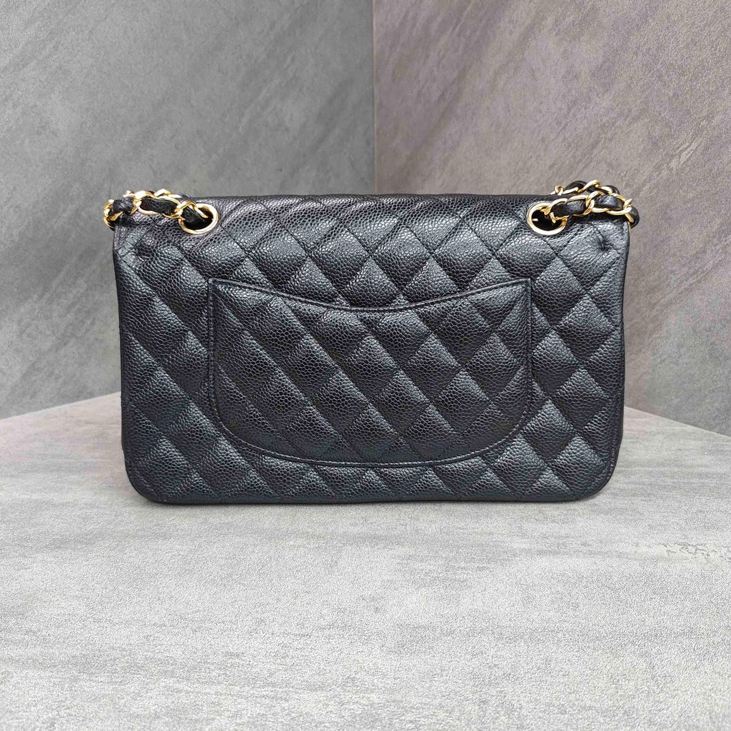 Chanel CF Black Gold Caviar Leather Chain Bag
