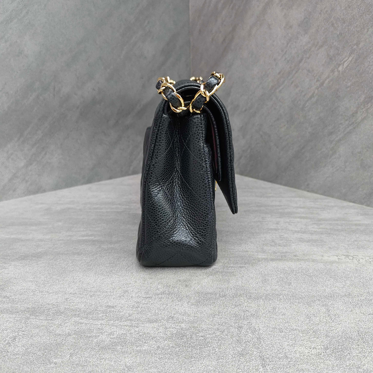Chanel CF Black Gold Caviar Leather Chain Bag