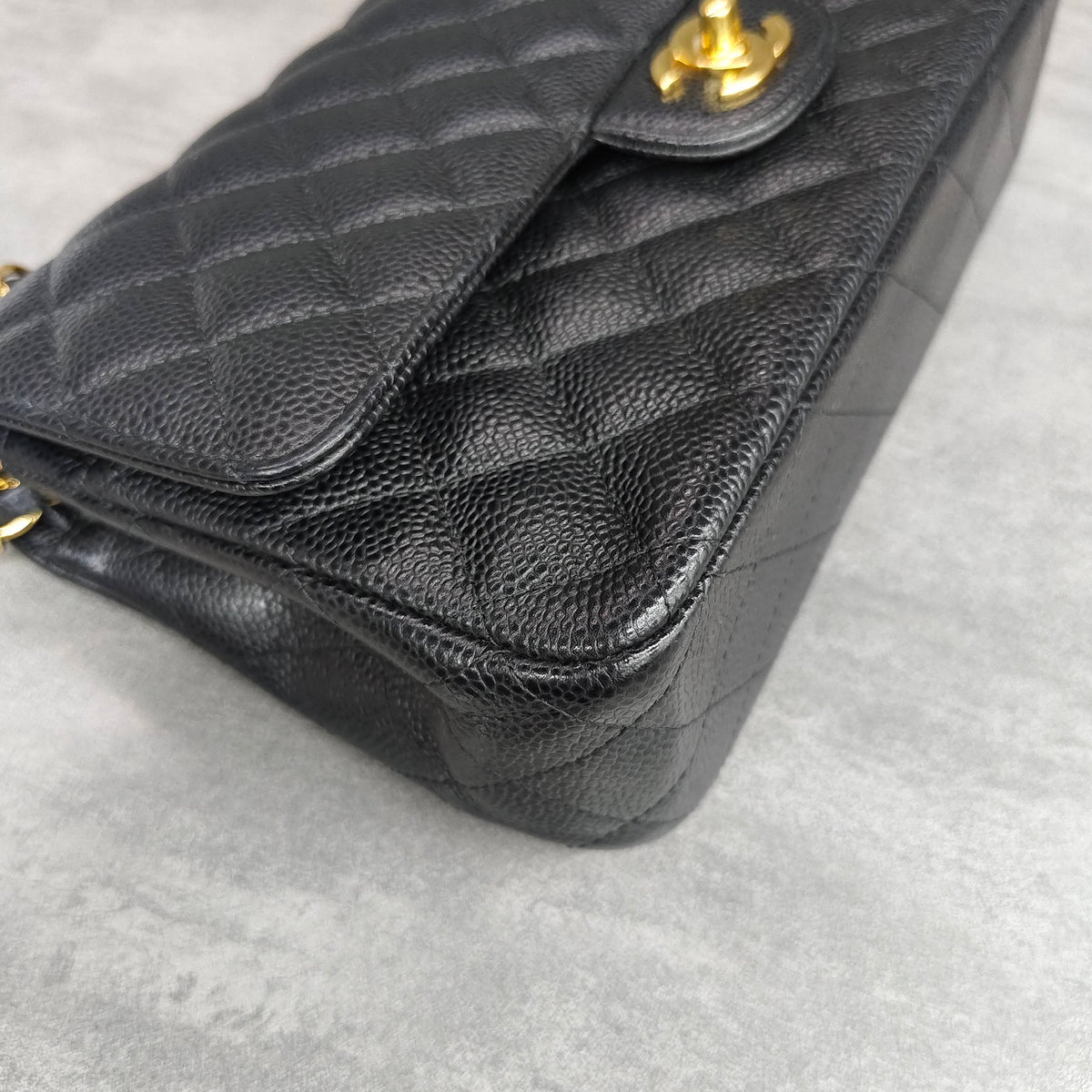 Chanel CF Black Gold Caviar Leather Chain Bag