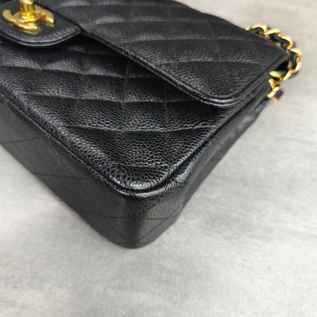Chanel CF Black Gold Caviar Leather Chain Bag