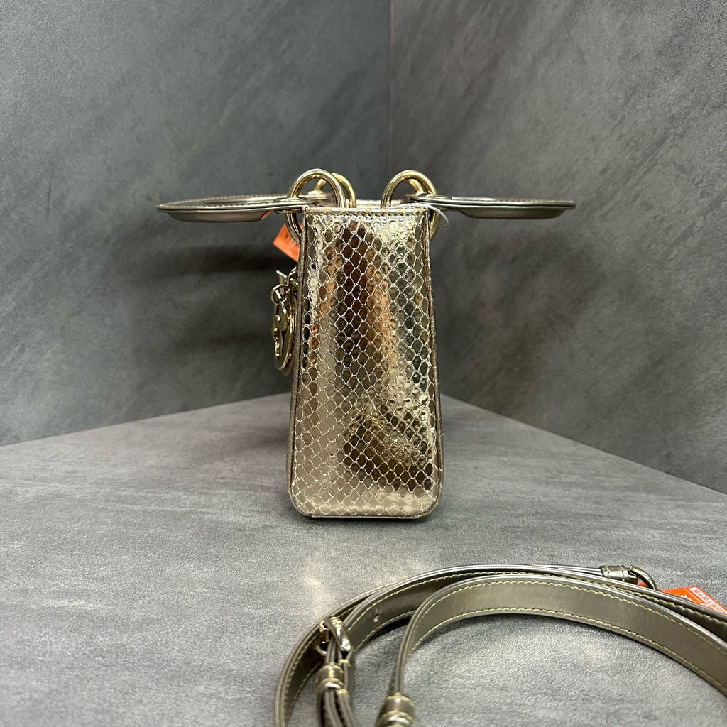 Dior Lady Dior Gold Gold Hardware Snake Skin Bag with 2014 Code