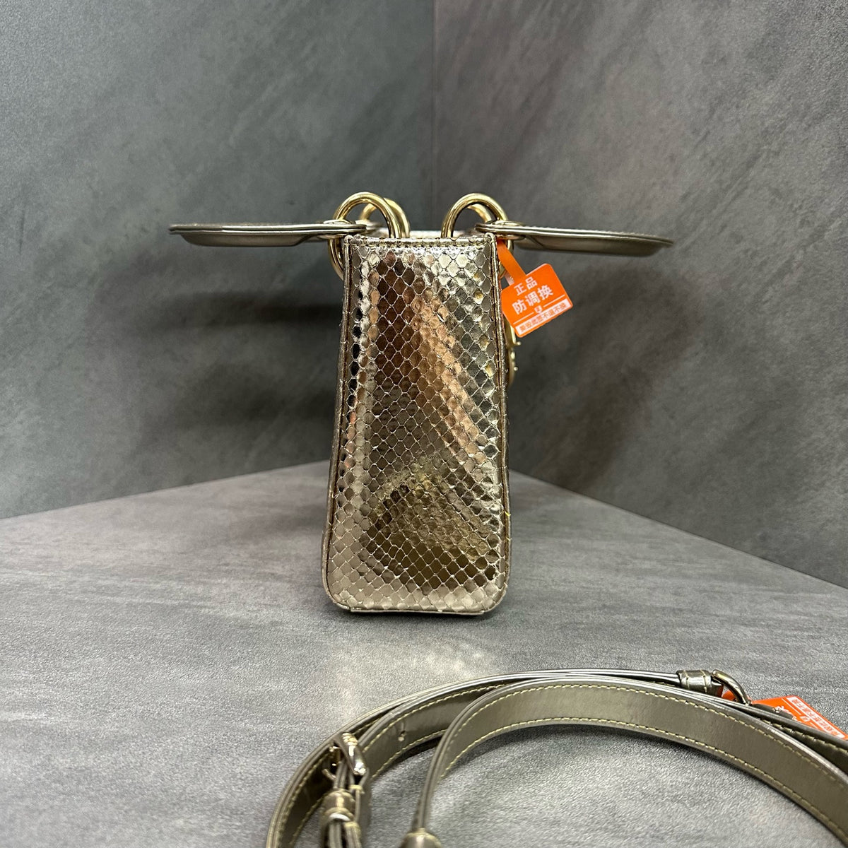 Dior Lady Dior Gold Gold Hardware Snake Skin Bag with 2014 Code