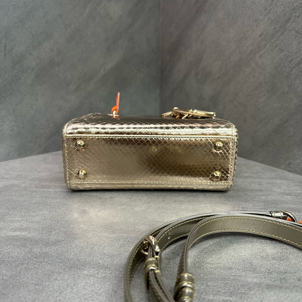 Dior Lady Dior Gold Gold Hardware Snake Skin Bag with 2014 Code
