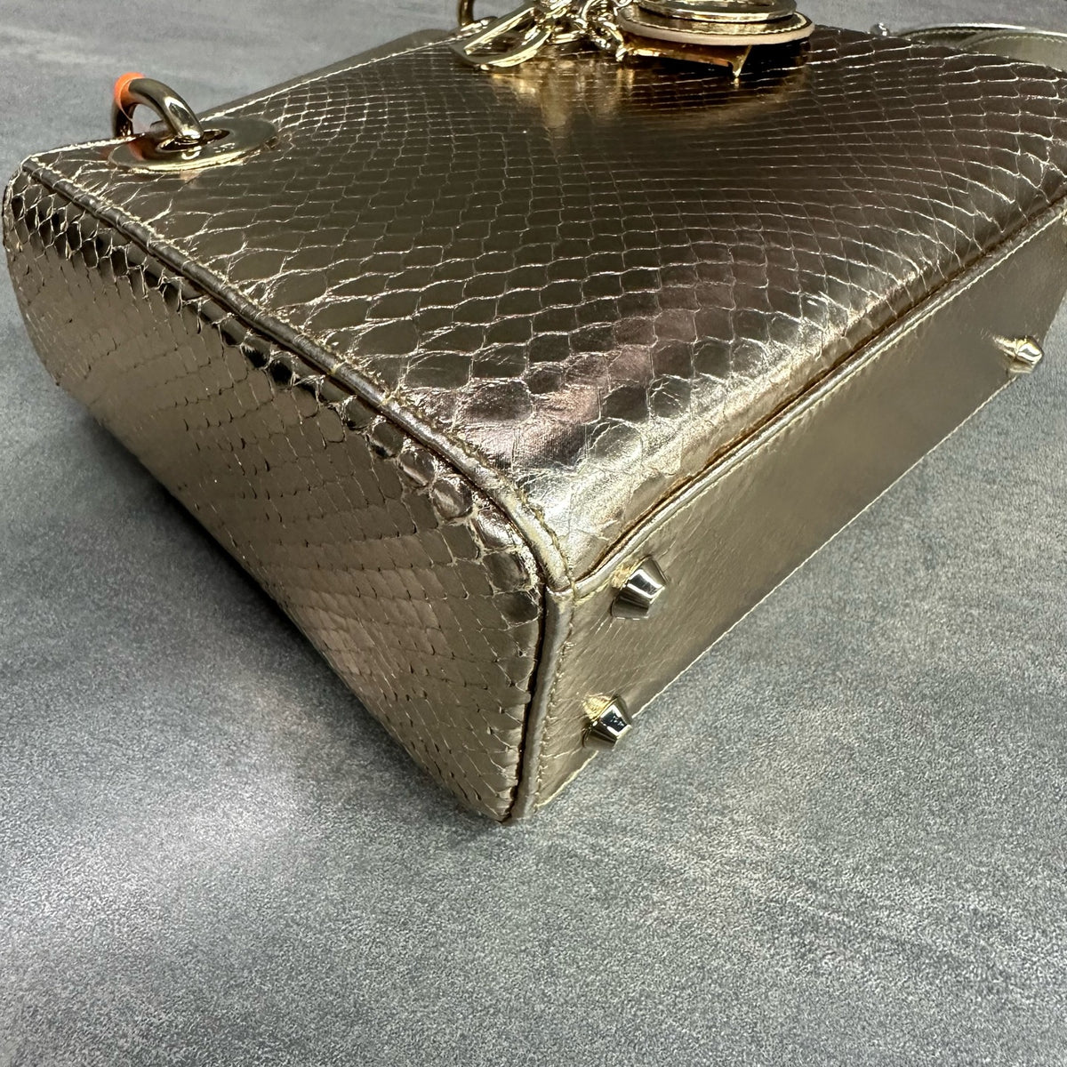 Dior Lady Dior Gold Gold Hardware Snake Skin Bag with 2014 Code