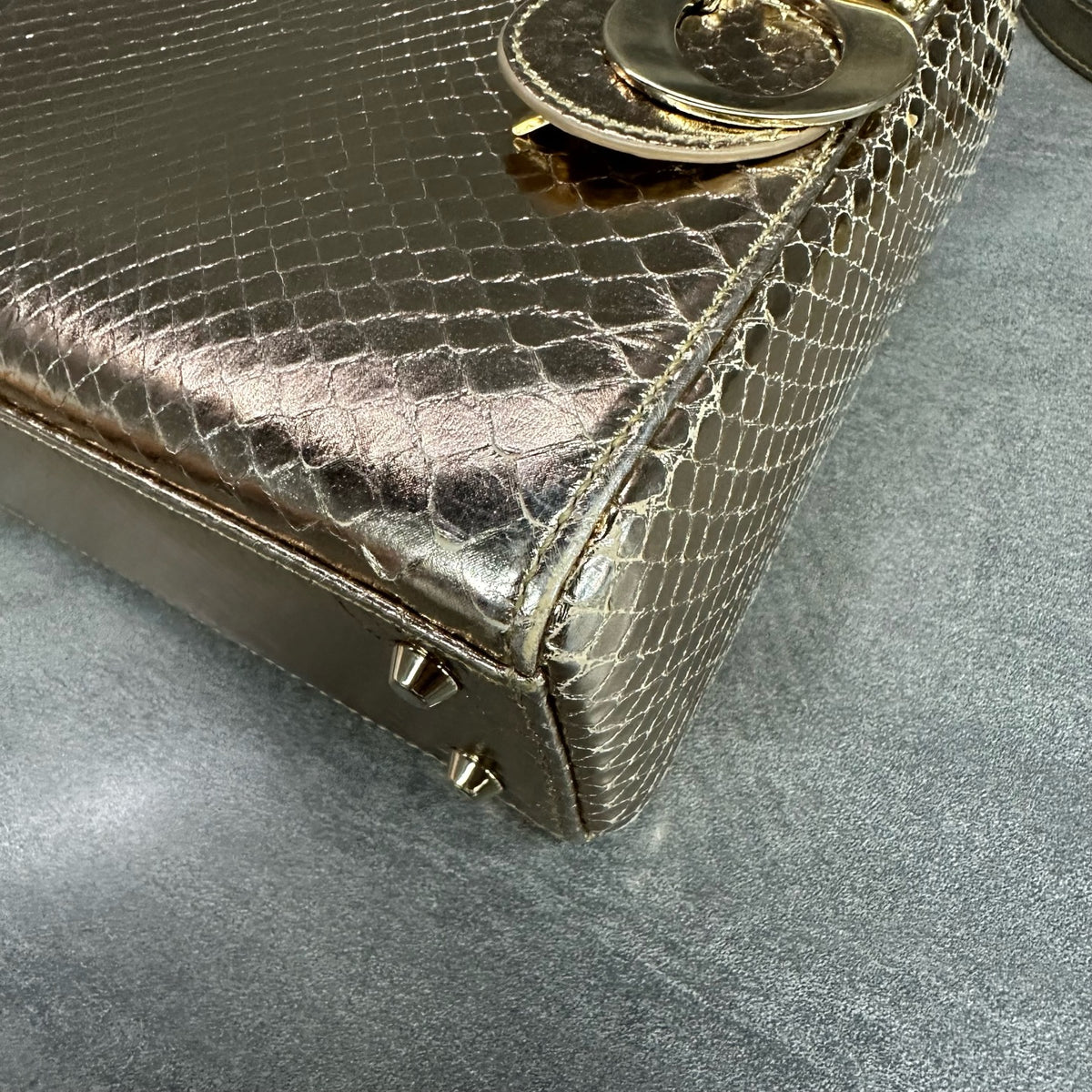 Dior Lady Dior Gold Gold Hardware Snake Skin Bag with 2014 Code