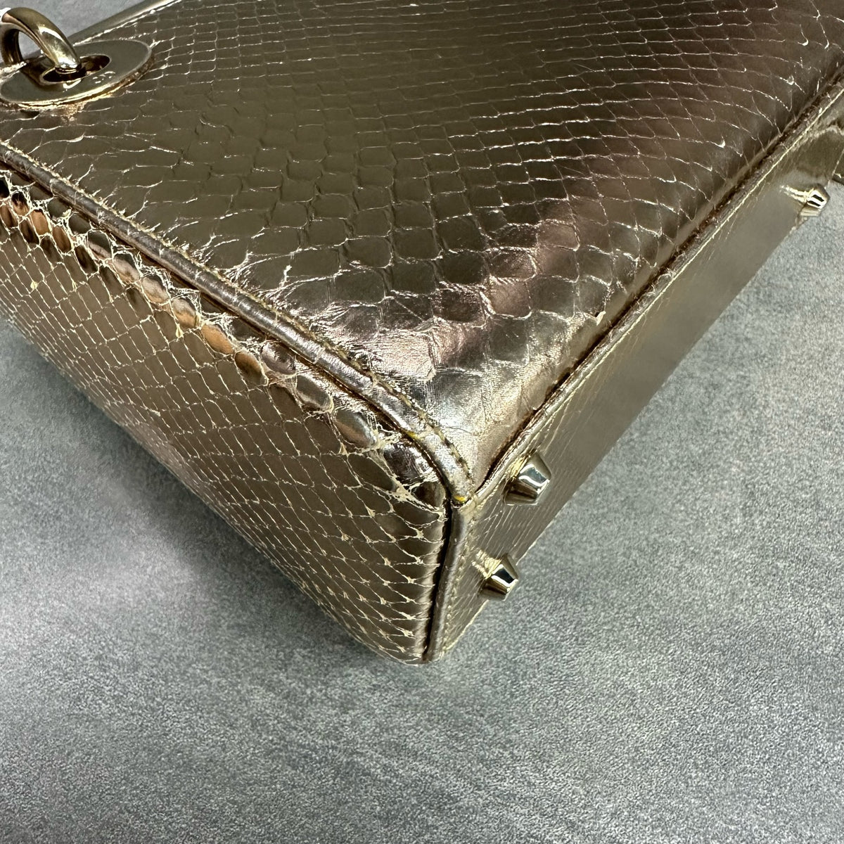 Dior Lady Dior Gold Gold Hardware Snake Skin Bag with 2014 Code
