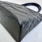 Chanel Hilton Black Tote Bag, Pebbled Calfskin, Classic Double C Embossing, Hand Carry Style, Large Capacity, Practical for Commuting