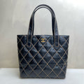 Chanel Vintage Vivienne Quilted Tote Bag Black Gold Exterior Stitching