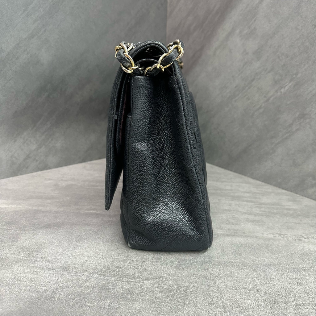 Chanel CF Black Gold Caviar Leather Chain Bag 19