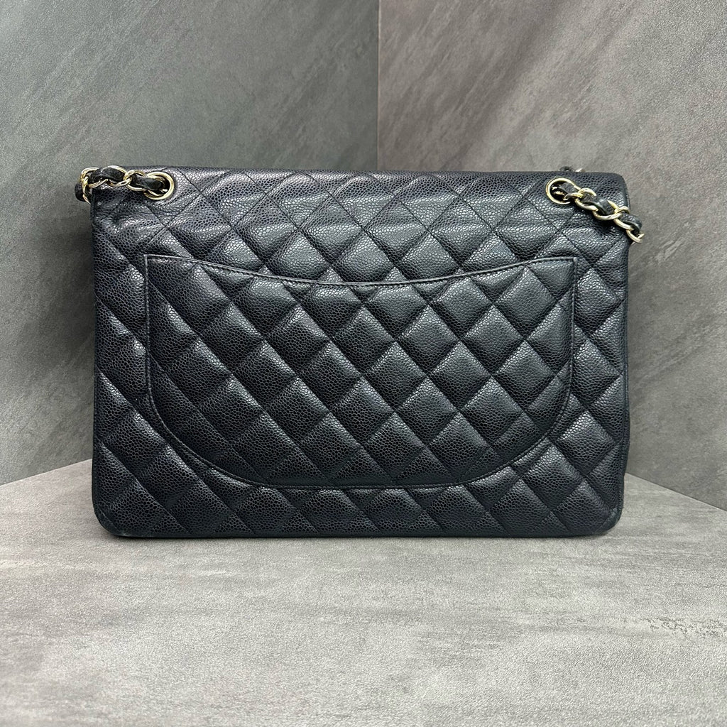 Chanel CF Black Gold Caviar Leather Chain Bag 19