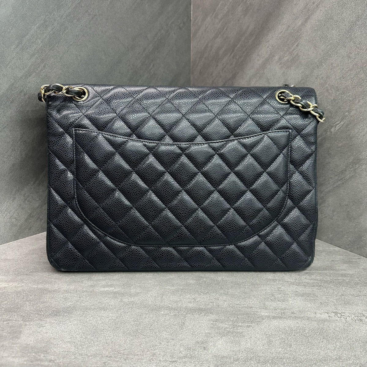 Chanel CF Black Gold Caviar Leather Chain Bag 19