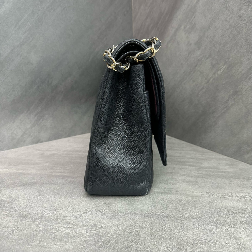 Chanel CF Black Gold Caviar Leather Chain Bag 19