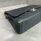Chanel CF Black Gold Caviar Leather Chain Bag 19
