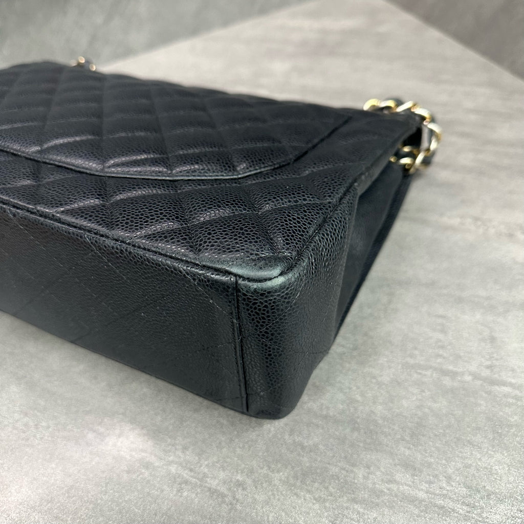 Chanel CF Black Gold Caviar Leather Chain Bag 19