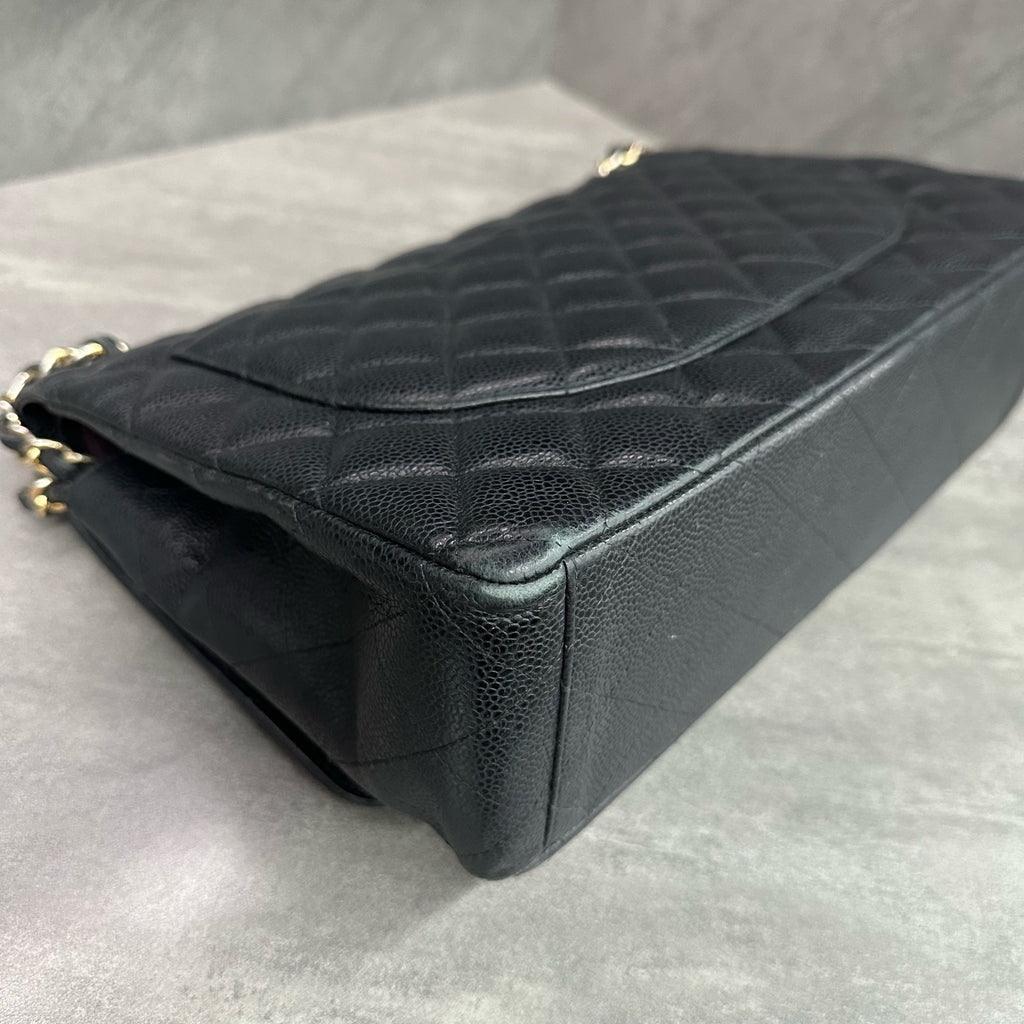 Chanel CF Black Gold Caviar Leather Chain Bag 19