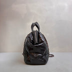 Chanel Black Quilted Chain Shoulder Bag, Bowling Bag Shape, Iridescent Calfskin and Oiled Leather, Classic Style