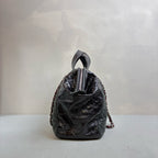 Chanel Black Quilted Chain Shoulder Bag, Bowling Bag Shape, Iridescent Calfskin and Oiled Leather, Classic Style