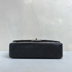 Chanel Classic Flap Medium Black Quilted Caviar Leather Silver Hardware Double Flap Chain Shoulder Bag with Card