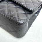 Chanel Classic Flap Medium Black Quilted Caviar Leather Silver Hardware Double Flap Chain Shoulder Bag with Card