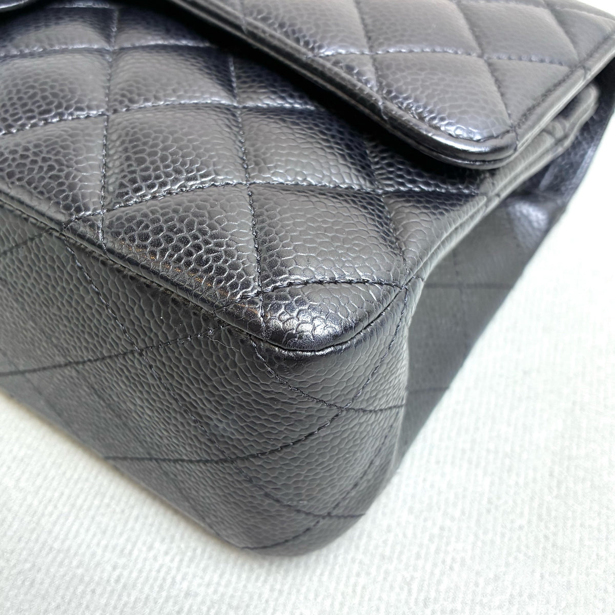 Chanel Classic Flap Medium Black Quilted Caviar Leather Silver Hardware Double Flap Chain Shoulder Bag with Card