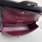 Chanel Classic Flap Medium Black Quilted Caviar Leather Silver Hardware Double Flap Chain Shoulder Bag with Card