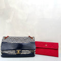 CHANEL 19A Striped Navy Gold CC CF Flap Bag with Pouch, Shoulder/Crossbody Bag