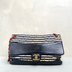 CHANEL 19A Striped Navy Gold CC CF Flap Bag with Pouch, Shoulder/Crossbody Bag