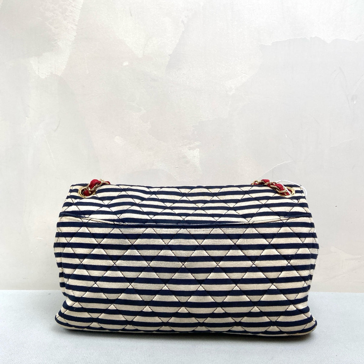 CHANEL 19A Striped Navy Gold CC CF Flap Bag with Pouch, Shoulder/Crossbody Bag