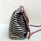 CHANEL 19A Striped Navy Gold CC CF Flap Bag with Pouch, Shoulder/Crossbody Bag