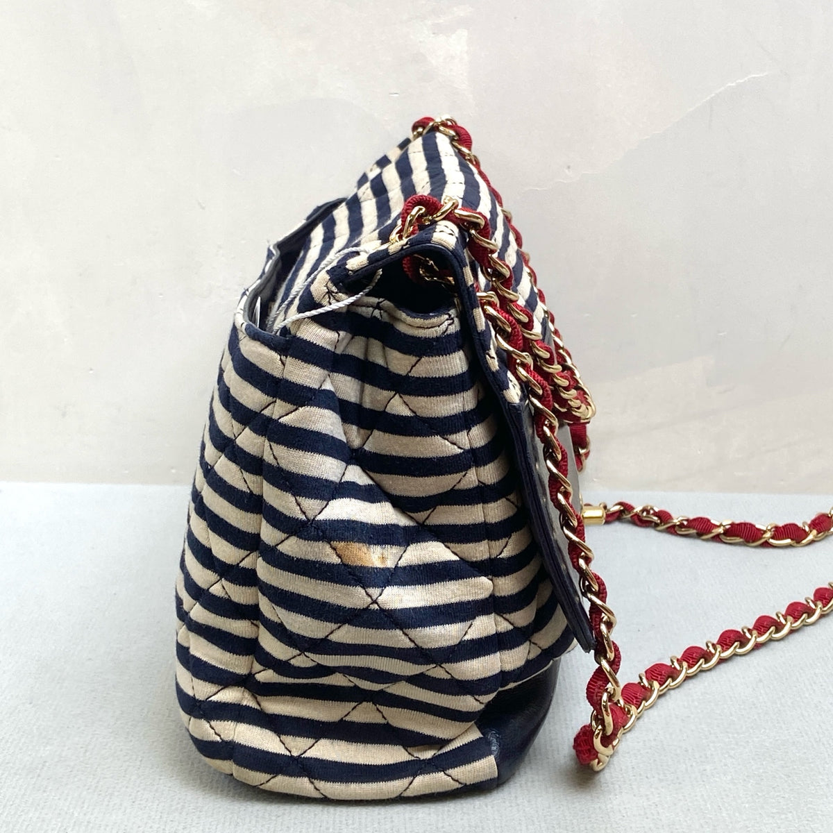 CHANEL 19A Striped Navy Gold CC CF Flap Bag with Pouch, Shoulder/Crossbody Bag
