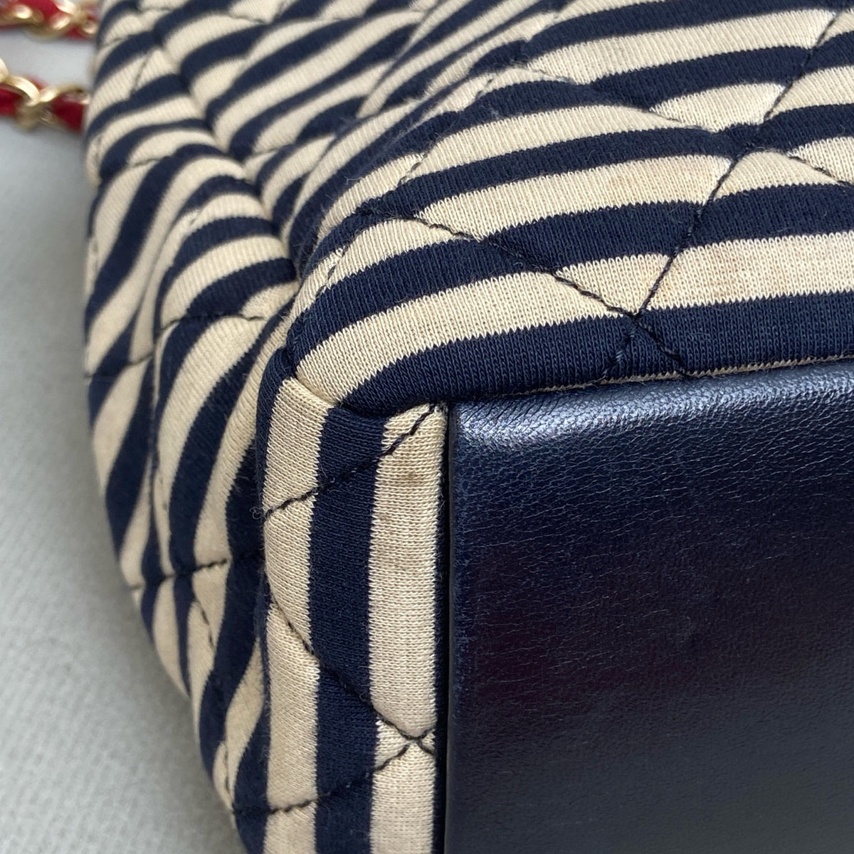 CHANEL 19A Striped Navy Gold CC CF Flap Bag with Pouch, Shoulder/Crossbody Bag
