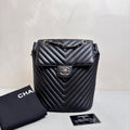 Chanel Salzburg Black Silver V-Quilted Backpack with Card