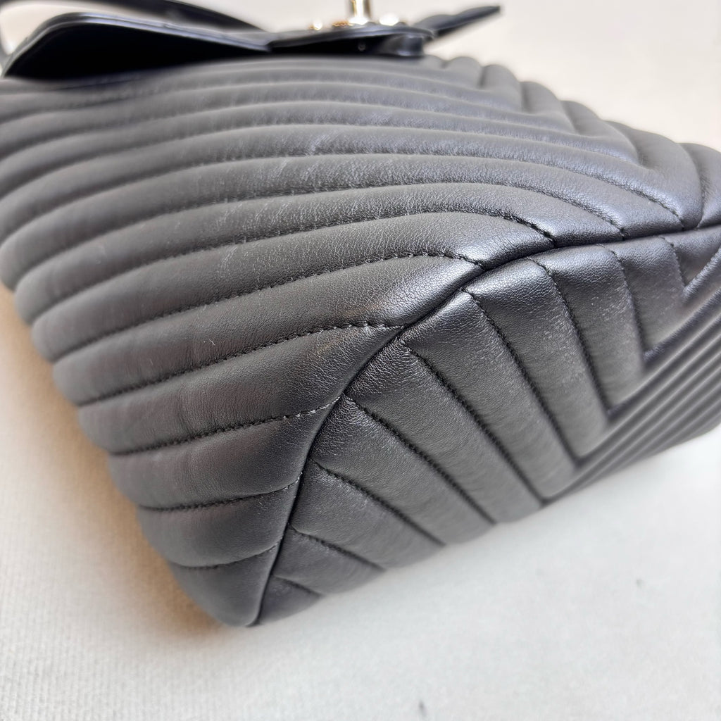 Chanel Salzburg Black Silver V-Quilted Backpack with Card