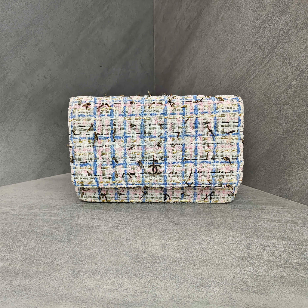 Chanel Limited Edition Pink-Blue Tweed WOC Chain Bag