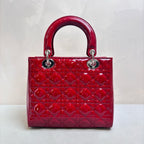 Dior Lady Dior Red Patent Leather Zip-Top Bag with Cannage Quilting, Silver-Tone Hardware