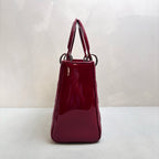 Dior Lady Dior Red Patent Leather Zip-Top Bag with Cannage Quilting, Silver-Tone Hardware