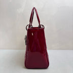Dior Lady Dior Red Patent Leather Zip-Top Bag with Cannage Quilting, Silver-Tone Hardware