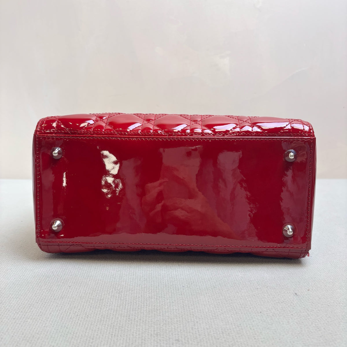 Dior Lady Dior Red Patent Leather Zip-Top Bag with Cannage Quilting, Silver-Tone Hardware