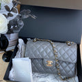 Chanel CF 23C Small Chain Bag in Light Grey-Blue Lambskin with Classic Quilted Pattern