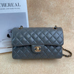 Chanel CF 23C Small Chain Bag in Light Grey-Blue Lambskin with Classic Quilted Pattern