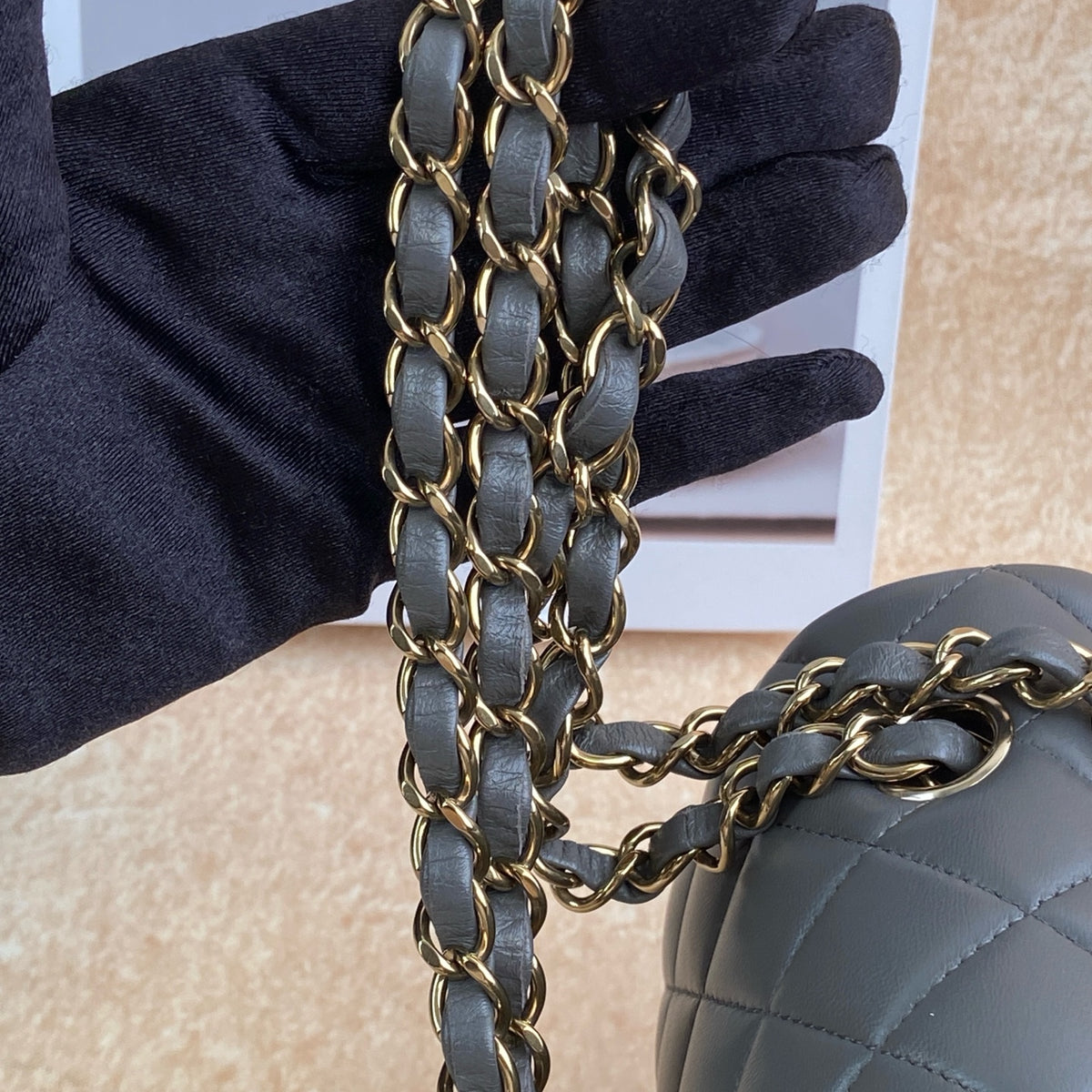 Chanel CF 23C Small Chain Bag in Light Grey-Blue Lambskin with Classic Quilted Pattern