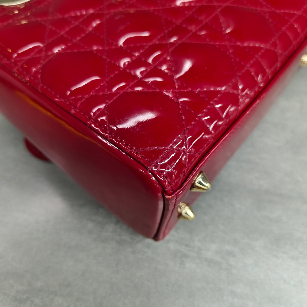 Dior Lady Dior 4-Grid Red Patent Leather Gold-Tone Hardware 2019 Code