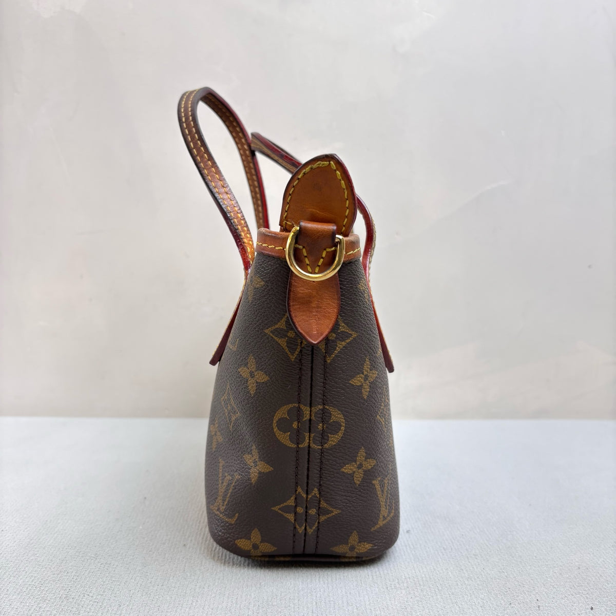 LV Louis Vuitton Neverfull BB Monogram Mini Tote Chip Version with Pouch and Wide Woven Shoulder Strap