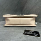 Chanel Le Boy Beige Calfskin Chevron Silver Hardware Chain Bag